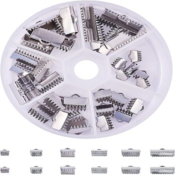 304 Stainless Steel Ribbon Crimp Ends, Stainless Steel Color, 36pcs/box