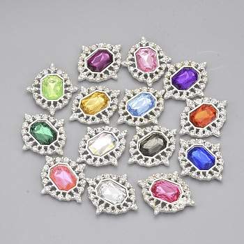 Alloy Cabochons, with Acrylic Rhinestone and Glass Rhinestone, Faceted, Oval, Silver, Mixed Color, 31x26.5x5~6mm