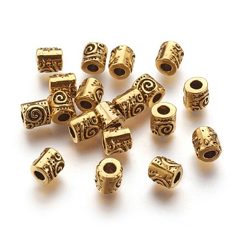 Tibetan Style Alloy Beads, Column, Cadmium Free & Nickel Free & Lead Free, Antique Golden, 6mm, Hole: 2.5mm