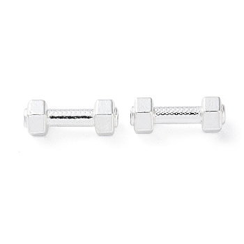 Alloy Beads, Long-Lasting Plated, Dumbbell, Silver, 17x6.5x6mm, Hole: 1.9mm