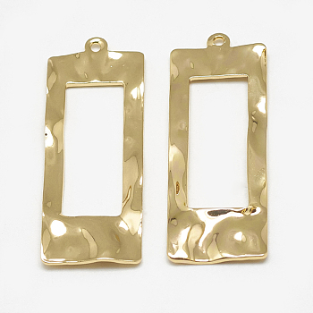 Brass Pendants, Bumpy, Rectangle, Real 18K Gold Plated, 40x15x1.5mm, Hole: 1mm
