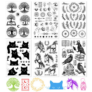 6 Sheets 6 Styles Leaf & Cat & Raven PVC Plastic Stamps, for DIY Scrapbooking, Photo Album Decorative, Cards Making, Stamp Sheets, Mixed Shapes, 16x11x0.3cm, 1 sheet/style