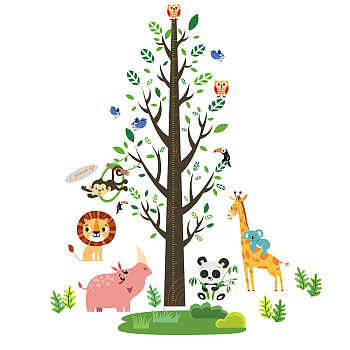 Animal Theme, PVC Height Growth Chart Wall Sticker, for Kids Measuring Ruler Height, Colorful, 39x90cm, 4 sheets/set