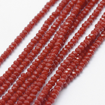 Opaque Glass Beads Strands, Faceted, Rondelle, Red, 2.5x1.5mm, Hole: 0.5mm, about 188~195pcs/strand, 12.9 inch(33cm)