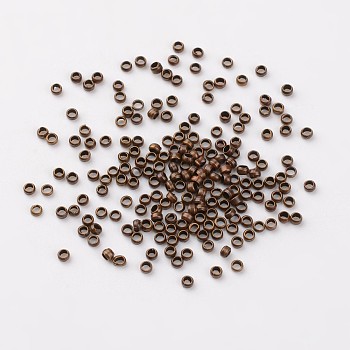 Brass Crimp Beads, Cadmium Free & Nickel Free & Lead Free, Rondelle, Red Copper Color, about 2mm in diameter, 1.2mm long, hole: 1.2mm