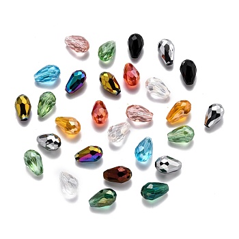 Mixed Style Glass Beads, Faceted, Teardrop, Mixed Color, 15x10mm, Hole: 1.6mm, about 50pcs/bag
