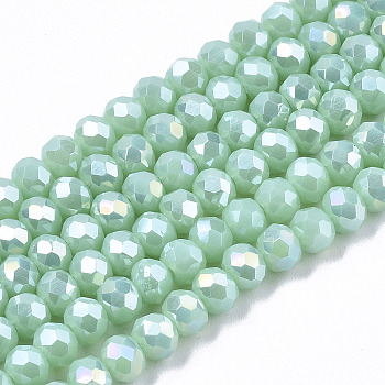 Electroplate Glass Beads Strands, Opaque Solid Color, AB Color Plated, Faceted, Rondelle, Dark Turquoise, 8x6mm, Hole: 1mm, about 68pcs/strand, 15.5 inch(38.75cm)