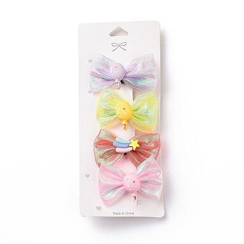 Chinese Bowknot Cloth Alligator Hair Clip with Acrylic Rainbow Balloon Bead, Hair Accessories for Teens Girls Gifts, Mixed Color, 36~40x56~62x17.5~19mm, 4pcs/card