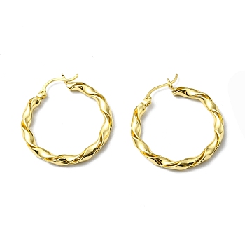Rack Plating Brass Twist Wrap Hoop Earrings, Lead Free & Cadmium Free, Real 18K Gold Plated, 32x30x3.5mm, Pin: 1x0.6mm