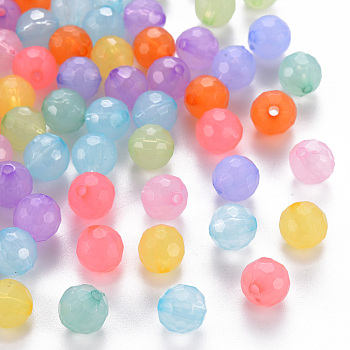 Transparent Acrylic Beads, Dyed, Faceted, Round, Mixed Color, 8x7.5mm, Hole: 1.6mm, about 1810pcs/500g