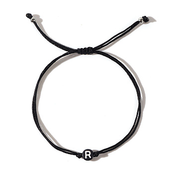 Acrylic Letter R Adjustable Braided Cord Bracelets for Men, Black