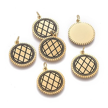 316 Surgical Stainless Steel Pendants, with Jump Rings and Enamel, Flat Round, Black, Golden, 17x15x1mm, Hole: 2.8mm, jump rings: 4x0.6mm, inner diameter: 2.8mm