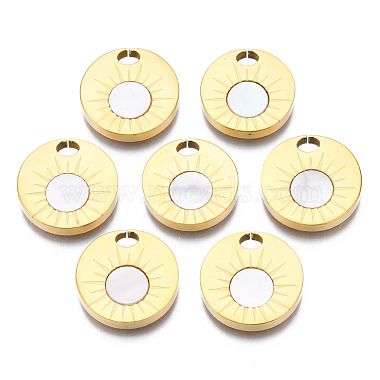 Real 14K Gold Plated Seashell Color Flat Round 316 Surgical Stainless Steel Pendants