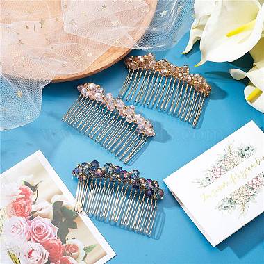 3Pcs 3 Colors Fashionable Glass & Brass Hair Combs(OHAR-CP0001-03)-4