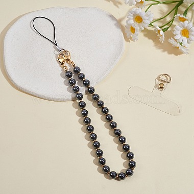 Non-Magnetic Synthetic Hematite & 304 Stainless Steel Round Beaded Mobile Straps(HJEW-SW00043-01)-4