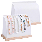 2Pcs PU Leather Necklace Organizer Display Stands, Jewelry Display Rack for Necklace, with Wooden Base, White, 210x90x155mm(NDIS-HY0001-02)