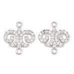 Brass Micro Pave Clear Cubic Zirconia Connector Charms, Fleur-de-lis Links, Real Platinum Plated, 17.5x15.5x2.5mm, Hole: 1mm(CU-CBA7BFE-03A-P)