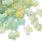 100Pcs Gradient Color Transparent Acrylic Beads, with Golden Foil, Cross, Aquamarine, 16x12.5x4.5mm, Hole: 2.5mm(OACR-FP0001-35)