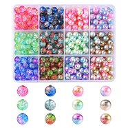360Pcs 12 Style Rainbow ABS Plastic Imitation Pearl Beads, with Transparent Crackle Acrylic Beads, Round, Mixed Color, 7.5~8x7~7.5mm, Hole: 1.6~1.8mm, about 30pcs/color(OACR-YW0001-02)