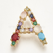 Brass Micro Pave Cubic Zirconia Pendants, Letter, Colorful, Golden, Letter.A, 20.5x18x6mm, Hole: 3x2mm(ZIRC-S061-64A)