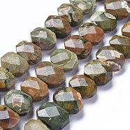 Natural Rhyolite Jasper Beads Strands, Rectangle Octagon, Faceted, 11~12x14x6~6.5mm, Hole: 0.9mm, about 36pcs/strand, 15.55 inch(39.5cm)(G-L505-20)