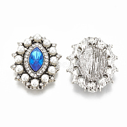 Alloy Flat Back Cabochons, with Rhinestone & Acrylic Rhinestone, ABS Plastic Imitation Pearl, Faceted, Oval, Antique Silver, Blue, 31.5x25.5x5mm(RB-S048-27B)