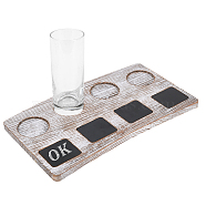 Wooden Shot Glasses Serving Tray, Curved Rectangle, with Small Blackboards, , Mixed Color, Plate: 190x328x14mm, Round Tray: 57x4mm, 1pc, Black Board: 49x56x4mm, 4pcs(WOOD-WH0030-40)