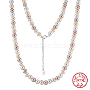 6mm Round Shell Pearl Beaded Necklaces, with Rhodium Plated 925 Sterling Silver End Chains, Real Platinum Plated, Colorful, 16.14 inch(41cm)(NJEW-L125-009P-01)