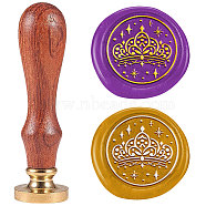 Wax Seal Stamp Set, Sealing Wax Stamp Solid Brass Head with Wood Handle, for Envelopes Invitations, Gift Card, Crown, 83x22mm, Stamps: 25x14.5mm(AJEW-WH0208-1344)