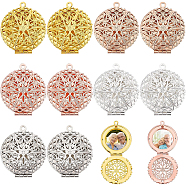 10Pcs 5 Colors Brass Diffuser Locket Pendants, Picture Frame Charms for Necklace, Flat Round with Flower, Mixed Color, 32x28x6.5mm, Hole: 1.5mm, 2pcs/color(KK-BC0008-30)