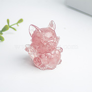 Watermelon Stone Glass Fox Display Decorations, Resin Figurine Home Decoration, for Home Feng Shui Ornament, 35x30x40mm(WG88930-05)