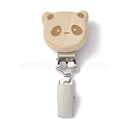 Iron ID Card Clips with Wood Animal, Badge Holder Clip, Panda, 73mm(JEWB-BR00127-04)