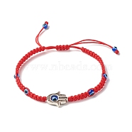 Hamsa Hand /Hand of Miriam with Evil Eye Braided Bead Bracelet for Girl Women, Red, Inner Diameter: 2~3-1/8 inch(5~8cm)(BJEW-JB06914-02)