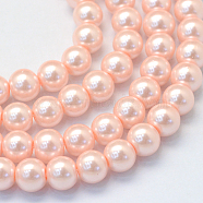 Baking Painted Glass Pearl Bead Strands, Pearlized, Round, PeachPuff, 3~4mm, Hole: 0.5mm, about 195pcs/strand, 23.6 inch(HY-Q003-3mm-05)