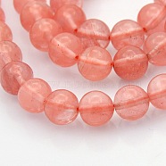 Cherry Quartz Glass Beads Strands, Round, Coral, 8~9mm, Hole: 1mm, about 50pcs/strand, 15.7 inch(G-N0120-32B-8mm)