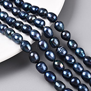 Natural Cultured Freshwater Pearl Beads Strands, Dyed, Rice, Marine Blue, 9~11.5x8~8.5mm, Hole: 0.7~0.8mm, about 34~35pcs/strand, 13.78 inch(35cm)(PEAR-N012-08L-01)