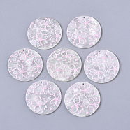 Cellulose Acetate(Resin) Pendants, 3D Printed, Flat Round, Sakura Flower Pattern, Pearl Pink, 39x2.5mm, Hole: 1.6mm(X-KY-S163-019D)