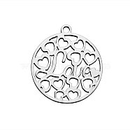 201 Stainless Steel Pendants, Flat Round with Word Love, Stainless Steel Color, 22x20x1.1mm, Hole: 1.5mm(STAS-Q201-T476)