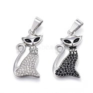 316 Surgical Stainless Steel Pendants, with Rhinestone, Fox, Mixed Color, 32.5x17x4mm, Hole: 9x4.5mm(STAS-H347-04)