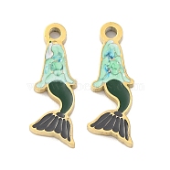 Ion Plating(IP) 304 Stainless Steel Charms, Sea Animal Theme Enamel Charms, Real 14K Gold Plated, Mermaid, 11x4x0.8mm, Hole: 0.8mm(STAS-N103-194G-06)