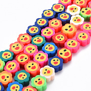 Handmade Polymer Clay Beads Strands, for DIY Jewelry Crafts Supplies, Flower with Smiling Face, Mixed Color, 9x9~10x4~5mm, Hole: 1.6mm, about 37~39pcs/strand, 13.39 inch~14.17 inch(34~36cm)(CLAY-N008-013)