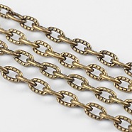 Iron Textured Cable Chains, Unwelded, with Spool, Antique Bronze, 5.8x3.4x0.9mm, about 328.08 Feet(100m)/roll(CH-0.9YHSZ-AB)