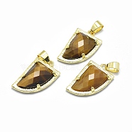 Natural Tiger Eye Pendants, with Brass Findings,  Knife, Faceted, Golden, 23x14x6mm, Hole: 5.5x3.5mm(G-O176E-08G)