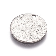 304 Stainless Steel Textured Pendants, Flat Round, Stainless Steel Color, 15x1mm, Hole: 1.6mm(STAS-I098-01-15mm-P)