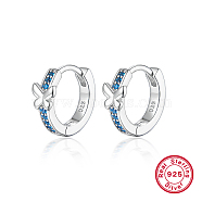 Butterfly Rhodium Plated Platinum 925 Sterling Silver Micro Pave Cubic Zirconia Hoop Earrings, with 925 Stamp, Deep Sky Blue, 13mm(GD5193-2)