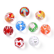 Transparent Handmade Lampwork Beads, Round with Mixed Patterns, Mixed Color, 13x12x11mm, Hole: 1.2~1.5mm(LAMP-T011-18A)