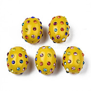 Polymer Clay Rhinestone Beads, Pave Disco Ball Beads, Oval, Goldenrod, PP15(2.1~2.2mm), 16.5~18x13~14mm, Hole: 1mm(RB-T017-32H)