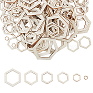 220Pcs 6 Style Unfinished Wood Linking Rings, Hexagon, Old Lace, 1~6x1.1~6.9x0.2~0.25cm, Inner Diameter: 0.7~4.6x0.75~5.3cm(WOOD-FH0002-18)