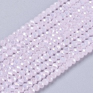 Electroplate Glass Beads Strands, Full Rainbow Plated, Faceted, Rondelle, Pink, 3x2mm, Hole: 0.8~1mm, about 185~190pcs/strand, 15.5~16 inch(39.3~40.6cm)(GLAA-F078-FR21)