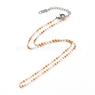 Glass Seed Beads Beaded Necklaces, with 304 Stainless Steel Lobster Claw Clasps, Stainless Steel Color, Sandy Brown, 16.06 inch(40.8cm)(NJEW-JN03277-05)